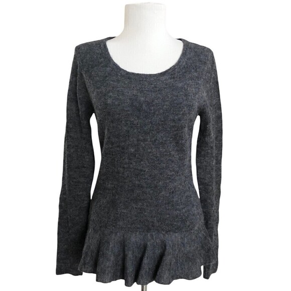 Peruvian Connection Sweater Pullover Baby Alpaca Wool Ruffled Blue Gray Size S - Picture 1 of 10